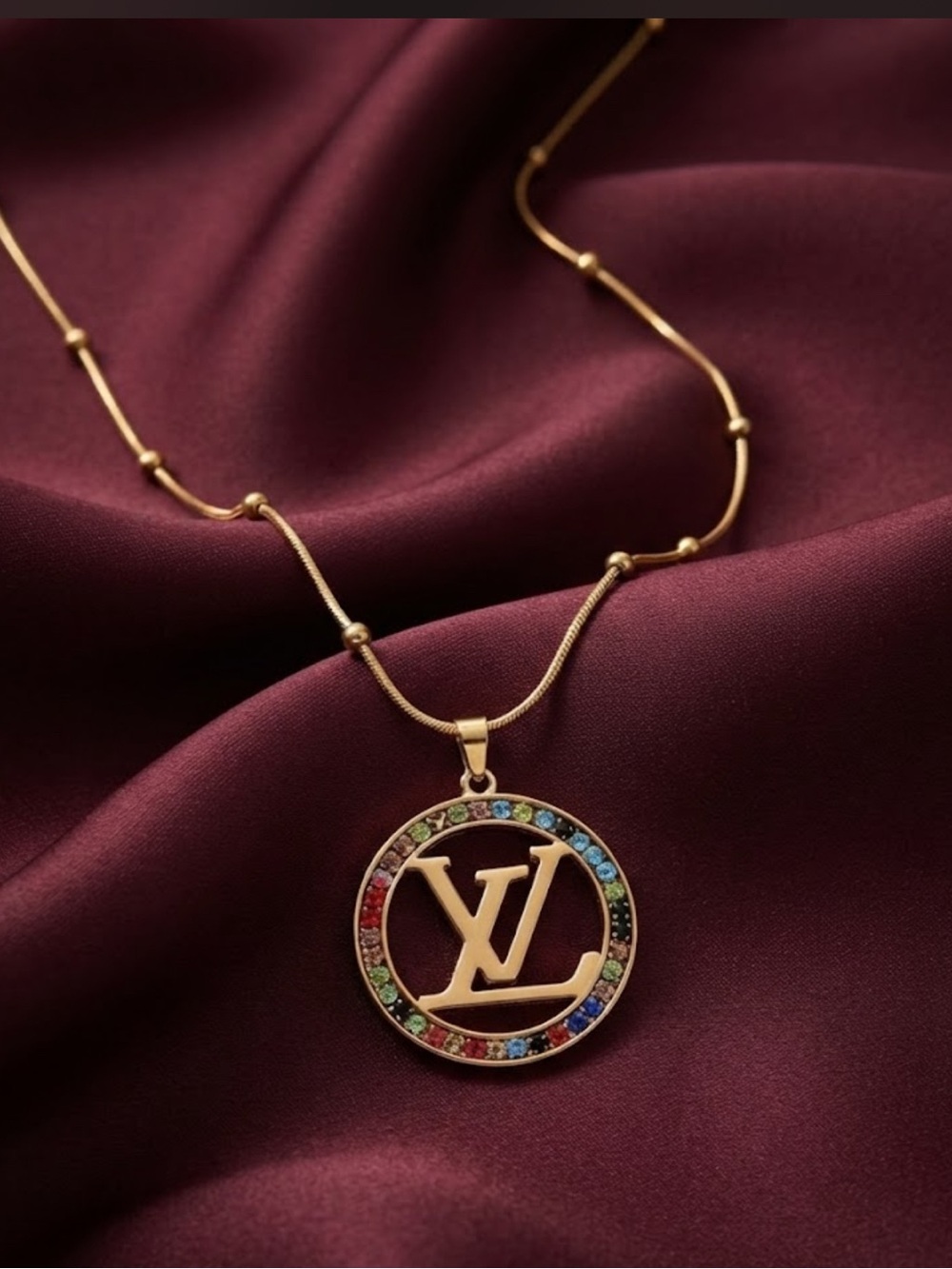 Fashion Jewelry Gold Multicolor Crystal Monogram Pendant Necklace